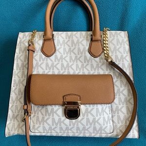 Michael Kors White and Brown Satchel